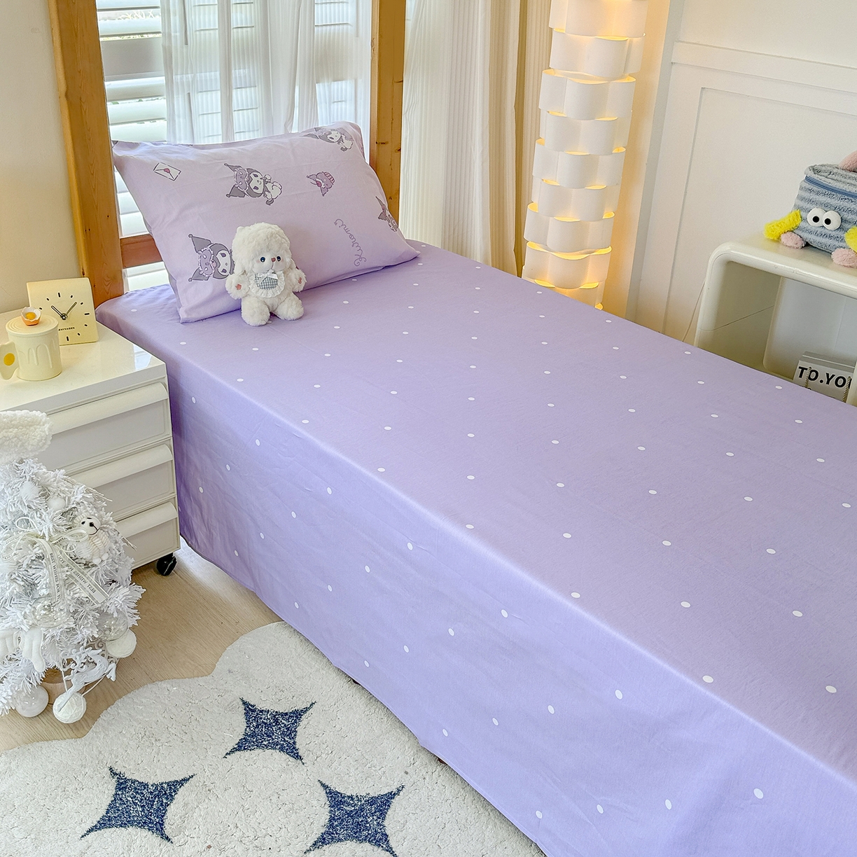 91家纺网 家纺一手货源 找家纺 玉元坊 2026新款三丽鸥正版库洛米美乐蒂凯蒂猫全棉纯棉0.9m学生宿舍床三件套基础款 库洛米宝贝