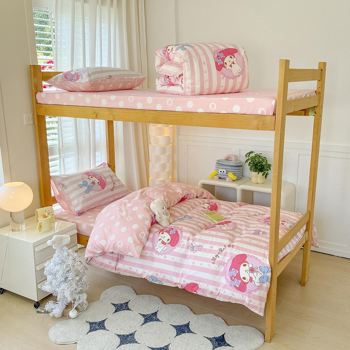 91家纺网 家纺一手货源 找家纺 玉元坊 2026新款三丽鸥正版库洛米美乐蒂凯蒂猫全棉纯棉0.9m学生宿舍床三件套基础款 甜甜美乐蒂