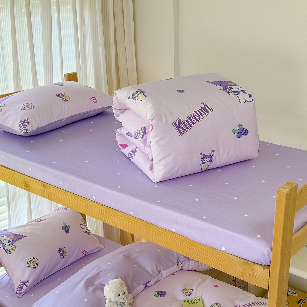 91家纺网 家纺一手货源 找家纺 玉元坊 2026新款三丽鸥正版库洛米美乐蒂凯蒂猫全棉纯棉0.9m学生宿舍床三件套基础款 甜甜库洛米