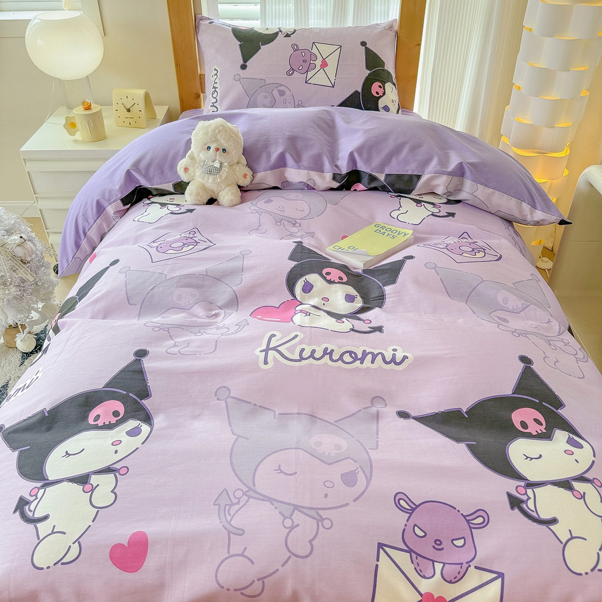 玉元坊 2026新款三丽鸥正版库洛米美乐蒂凯蒂猫全棉纯棉0.9m学生宿舍床三件套基础款 库洛米