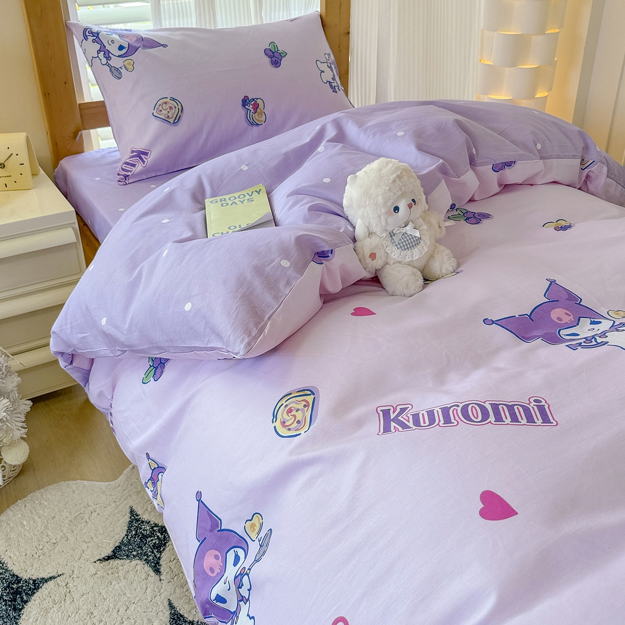 91家纺网 家纺一手货源 找家纺 玉元坊 2026新款三丽鸥正版库洛米美乐蒂凯蒂猫全棉纯棉0.9m学生宿舍床三件套基础款 甜甜库洛米