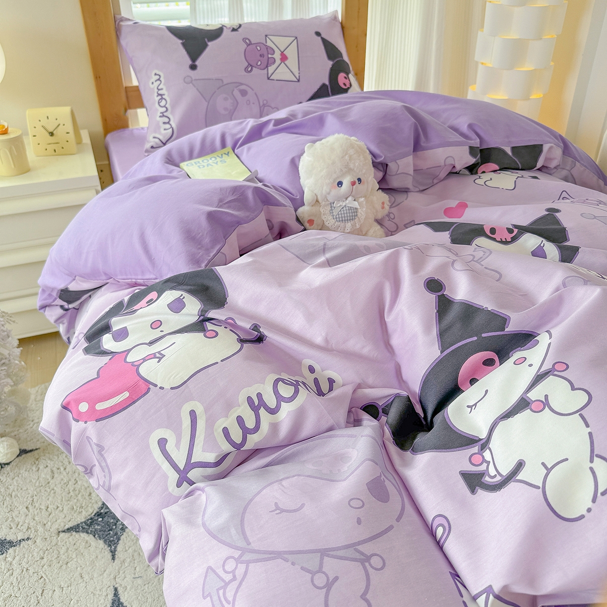 91家纺网 家纺一手货源 找家纺 玉元坊 2026新款三丽鸥正版库洛米美乐蒂凯蒂猫全棉纯棉0.9m学生宿舍床三件套基础款 库洛米