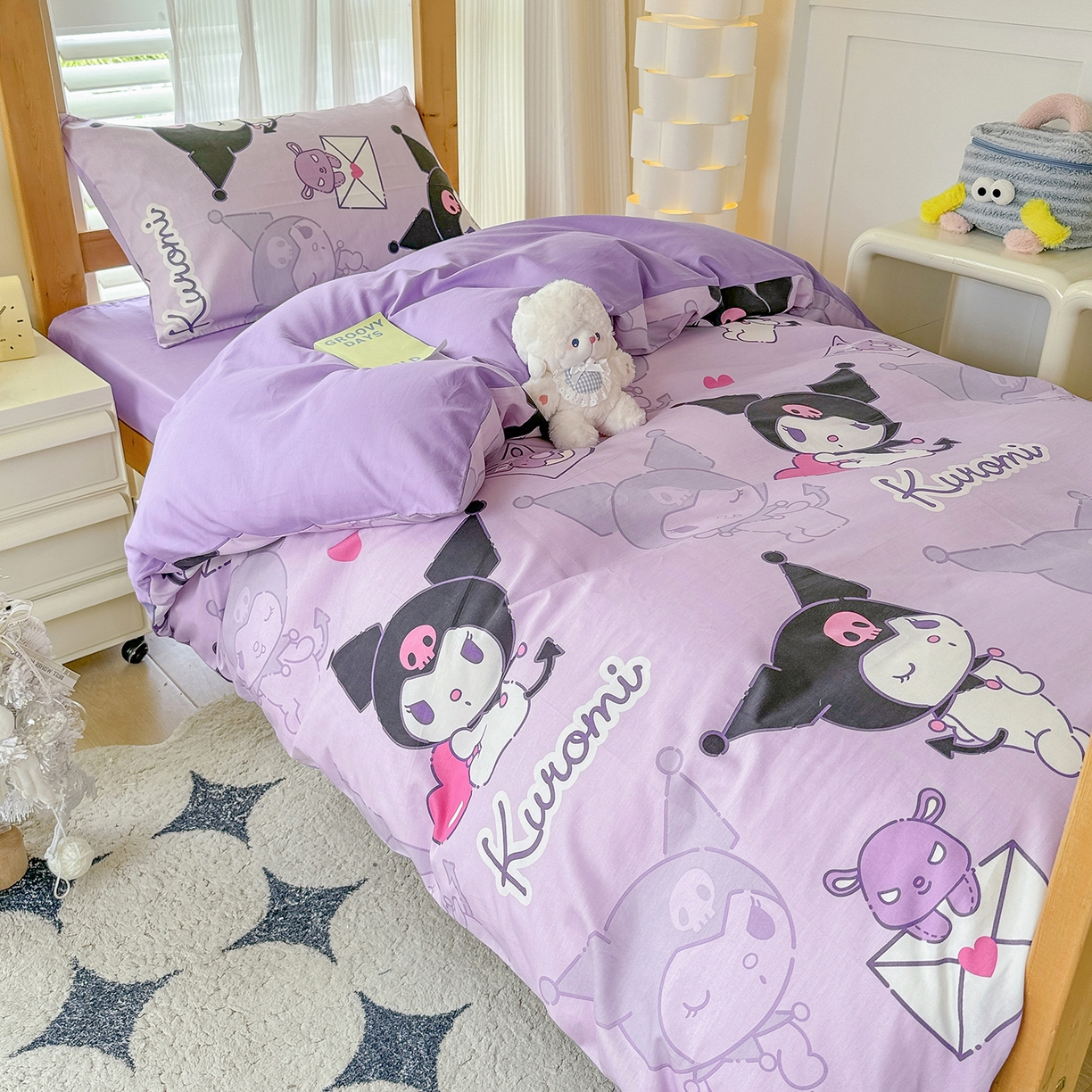 91家纺网 家纺一手货源 找家纺 玉元坊 2026新款三丽鸥正版库洛米美乐蒂凯蒂猫全棉纯棉0.9m学生宿舍床三件套基础款 库洛米