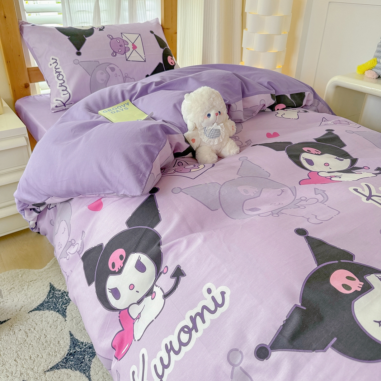 91家纺网 家纺一手货源 找家纺 玉元坊 2026新款三丽鸥正版库洛米美乐蒂凯蒂猫全棉纯棉0.9m学生宿舍床三件套基础款 库洛米