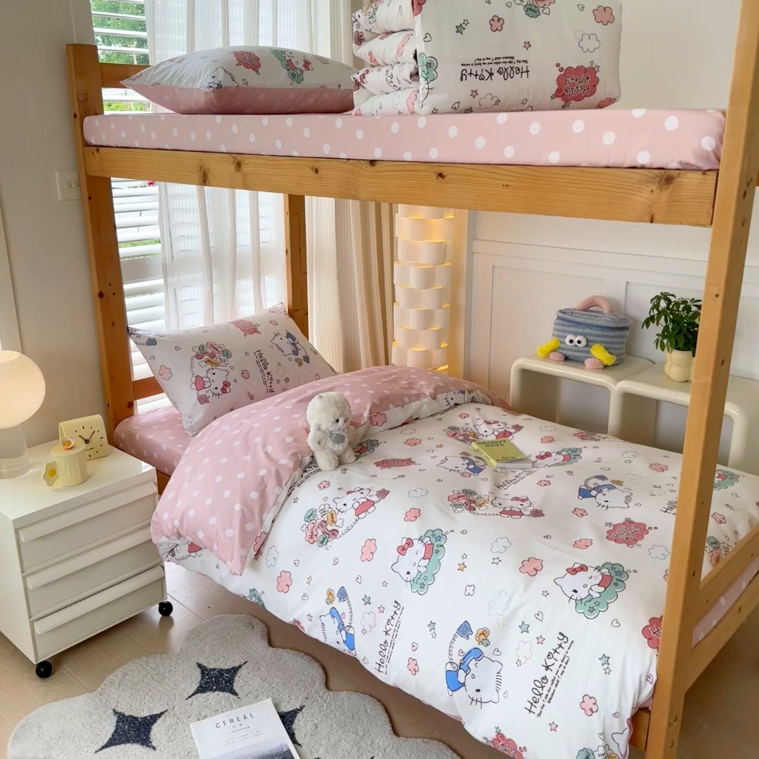 91家纺网 家纺一手货源 找家纺 （总）玉元坊 2026新款三丽鸥正版库洛米美乐蒂凯蒂猫全棉纯棉0.9m学生宿舍床三件套基础款