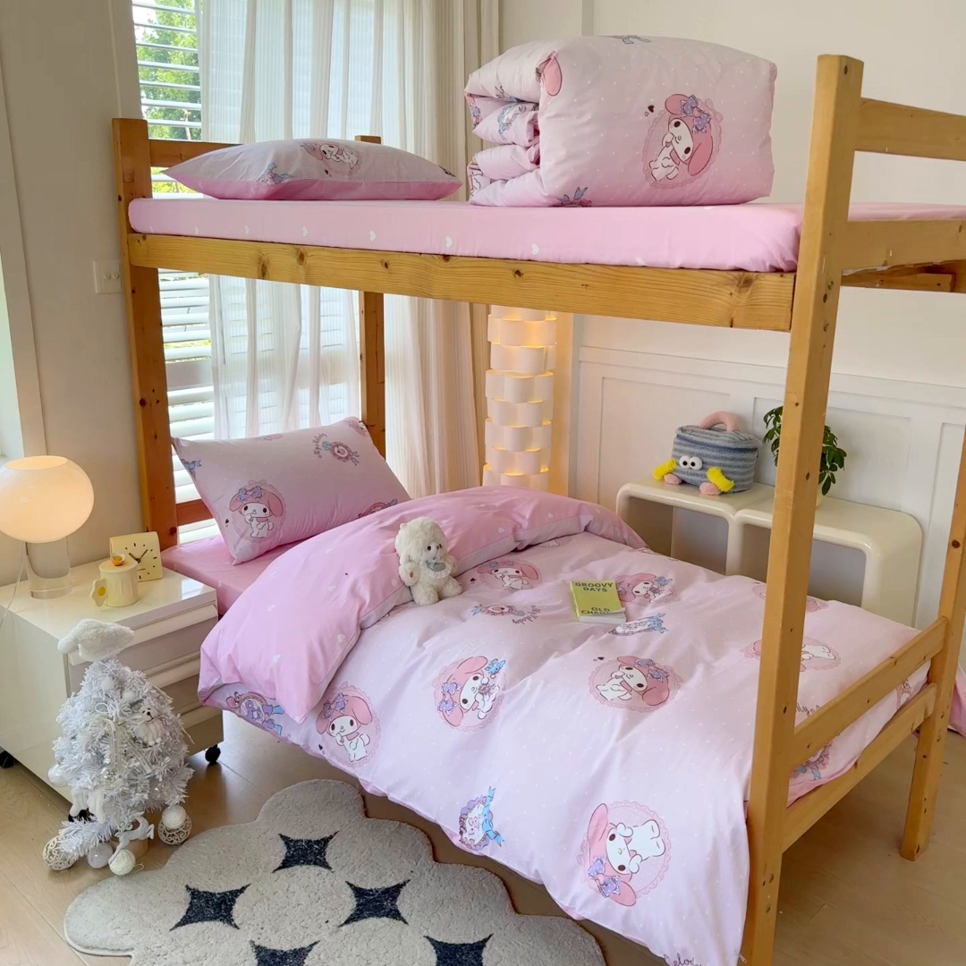 91家纺网 家纺一手货源 找家纺 玉元坊 2026新款三丽鸥正版库洛米美乐蒂凯蒂猫全棉纯棉0.9m学生宿舍床三件套基础款 小兔美乐蒂