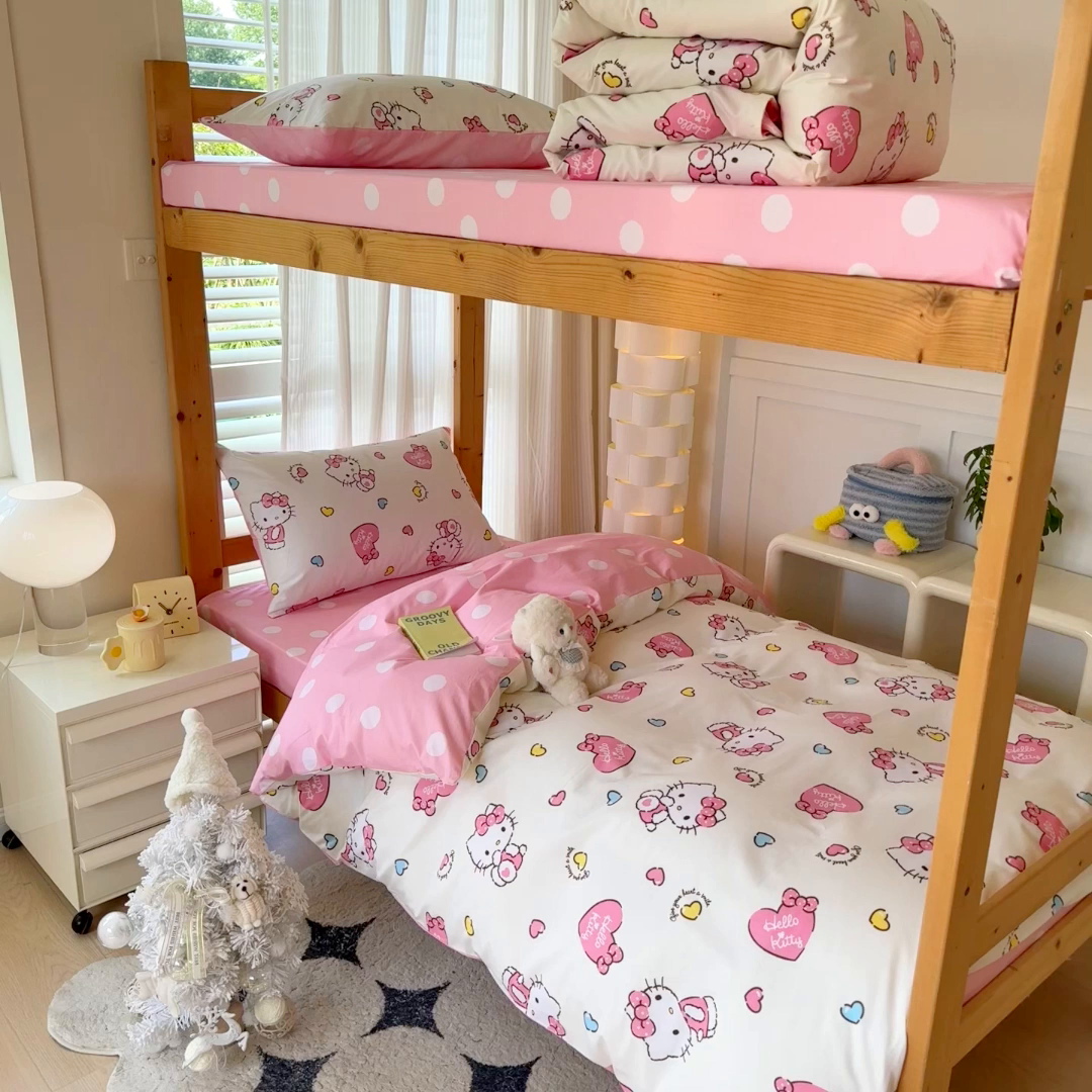 91家纺网 家纺一手货源 找家纺 玉元坊 2026新款三丽鸥正版库洛米美乐蒂凯蒂猫全棉纯棉0.9m学生宿舍床三件套基础款 公主kt