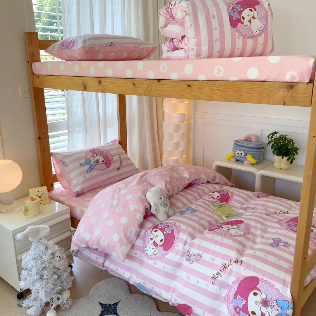 91家纺网 家纺一手货源 找家纺 玉元坊 2026新款三丽鸥正版库洛米美乐蒂凯蒂猫全棉纯棉0.9m学生宿舍床三件套基础款 甜甜美乐蒂