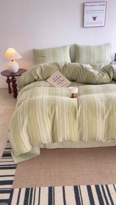 91家纺网 家纺一手货源 找家纺 （总）贝尔 2026新款全棉色织提花双层纱四件套