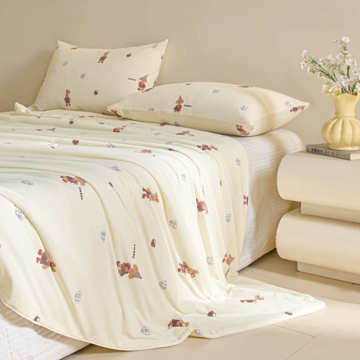 91家纺网 家纺一手货源 找家纺 一加一 2026新款A类凉感冰皮印花冰蚕被夏被夏凉被空调被 甜兔日记