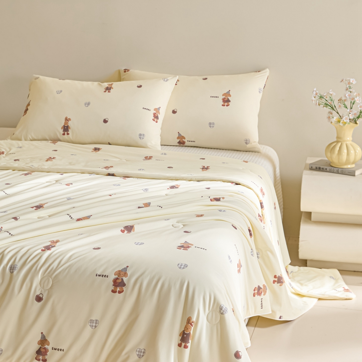 91家纺网 家纺一手货源 找家纺 一加一 2026新款A类凉感冰皮印花冰蚕被夏被夏凉被空调被 甜兔日记