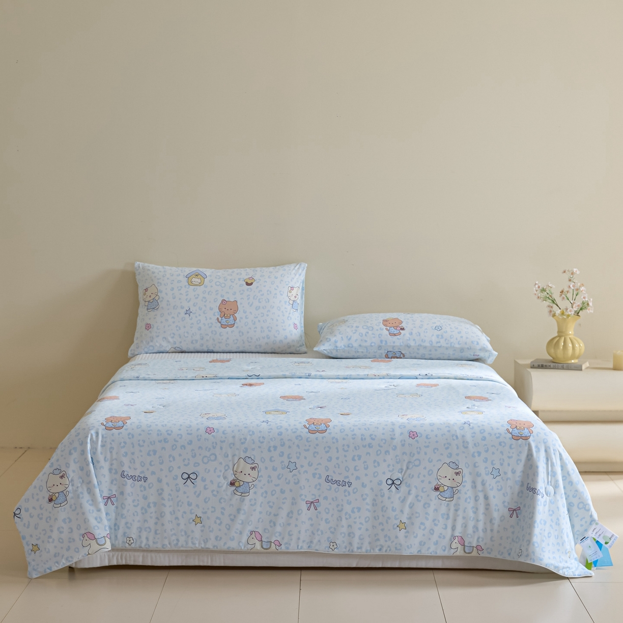 91家纺网 家纺一手货源 找家纺 一加一 2026新款A类凉感冰皮印花冰蚕被夏被夏凉被空调被 凯蒂木马