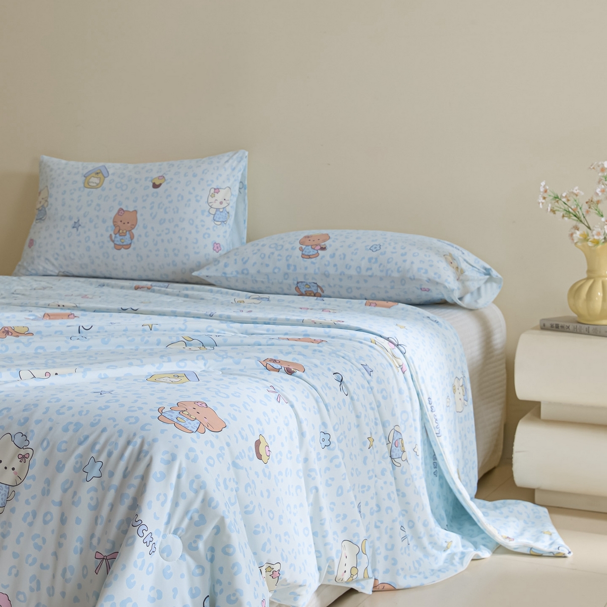 91家纺网 家纺一手货源 找家纺 一加一 2026新款A类凉感冰皮印花冰蚕被夏被夏凉被空调被 凯蒂木马