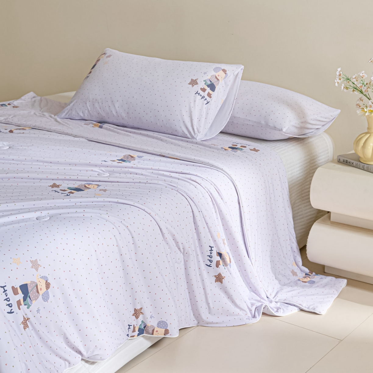 91家纺网 家纺一手货源 找家纺 一加一 2026新款A类凉感冰皮印花冰蚕被夏被夏凉被空调被 童心象语