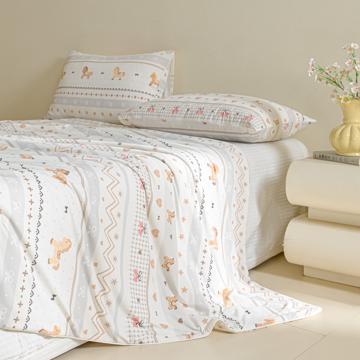 91家纺网 家纺一手货源 找家纺 一加一 2026新款A类凉感冰皮印花冰蚕被夏被夏凉被空调被 木马时光