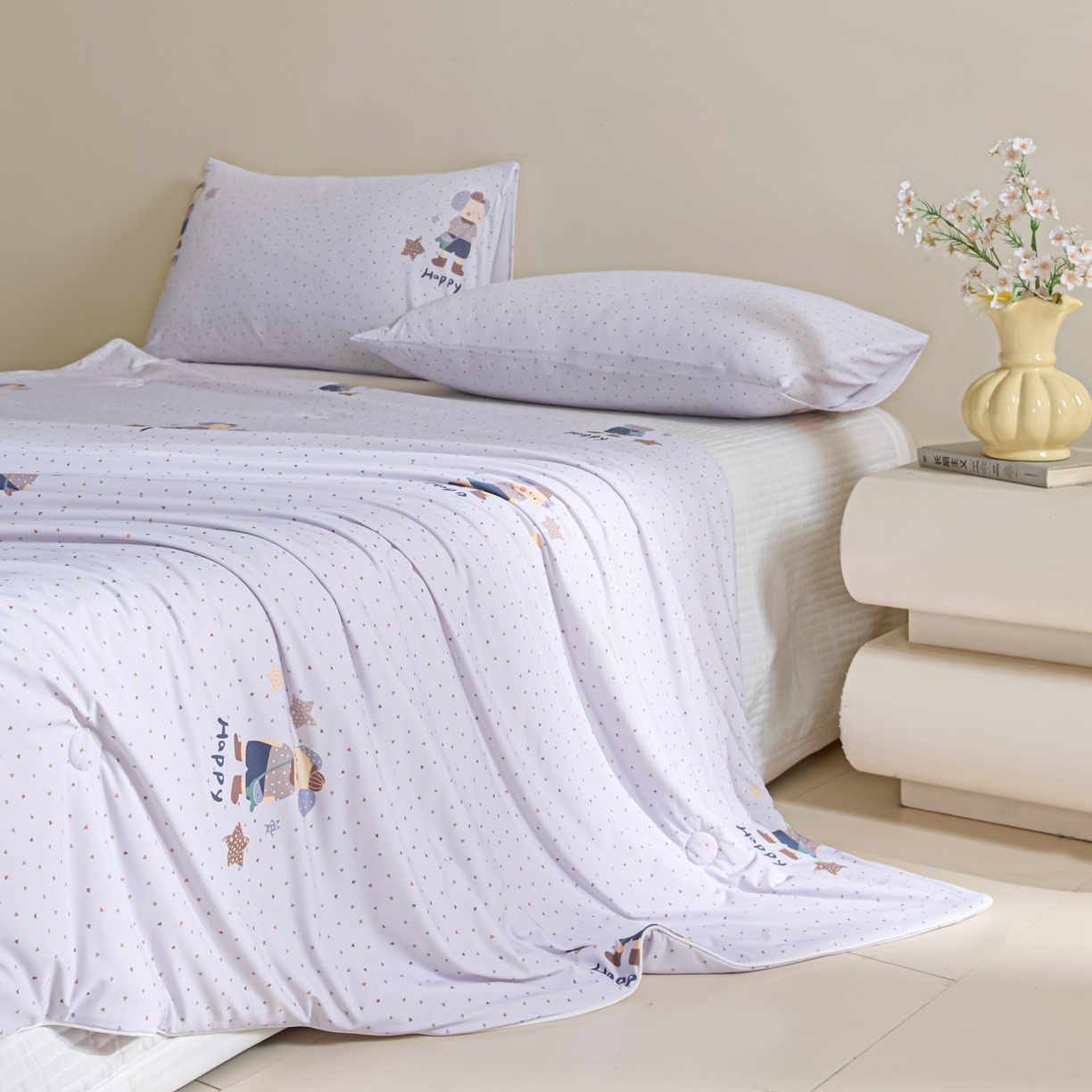 91家纺网 家纺一手货源 找家纺 一加一 2026新款A类凉感冰皮印花冰蚕被夏被夏凉被空调被 童心象语