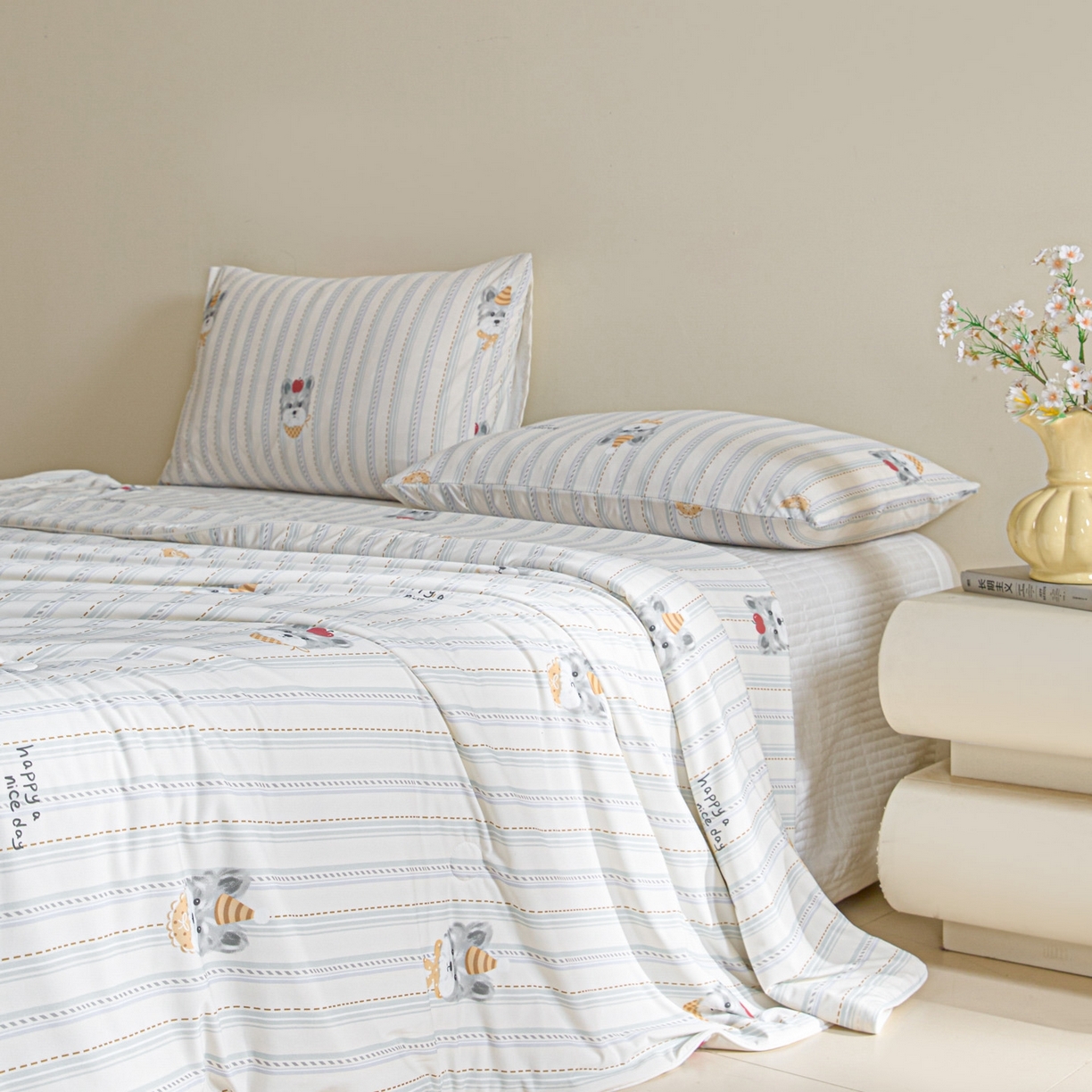 91家纺网 家纺一手货源 找家纺 一加一 2026新款A类凉感冰皮印花冰蚕被夏被夏凉被空调被 元气DOG