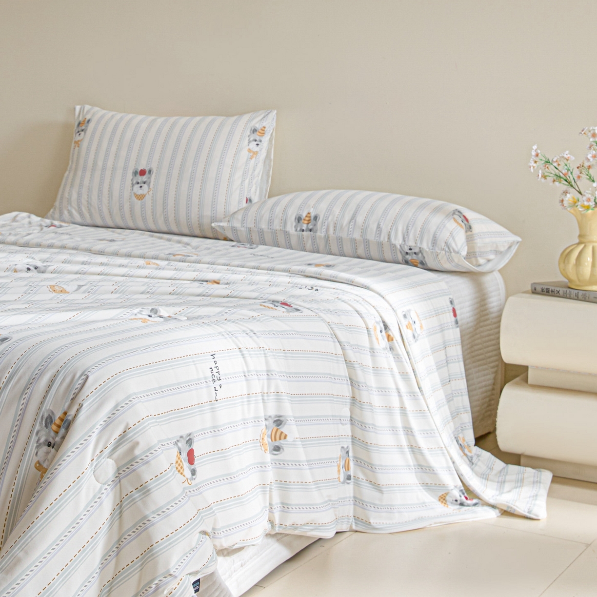 91家纺网 家纺一手货源 找家纺 一加一 2026新款A类凉感冰皮印花冰蚕被夏被夏凉被空调被 元气DOG