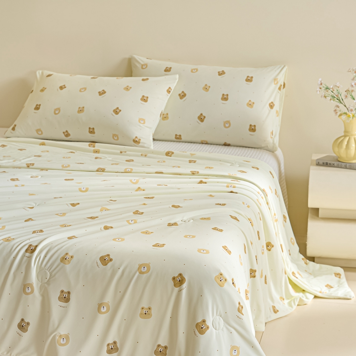 91家纺网 家纺一手货源 找家纺 一加一 2026新款A类凉感冰皮印花冰蚕被夏被夏凉被空调被 童话熊仔