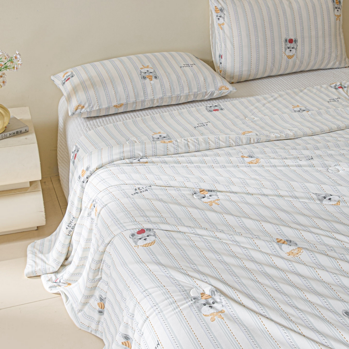 91家纺网 家纺一手货源 找家纺 一加一 2026新款A类凉感冰皮印花冰蚕被夏被夏凉被空调被 元气DOG