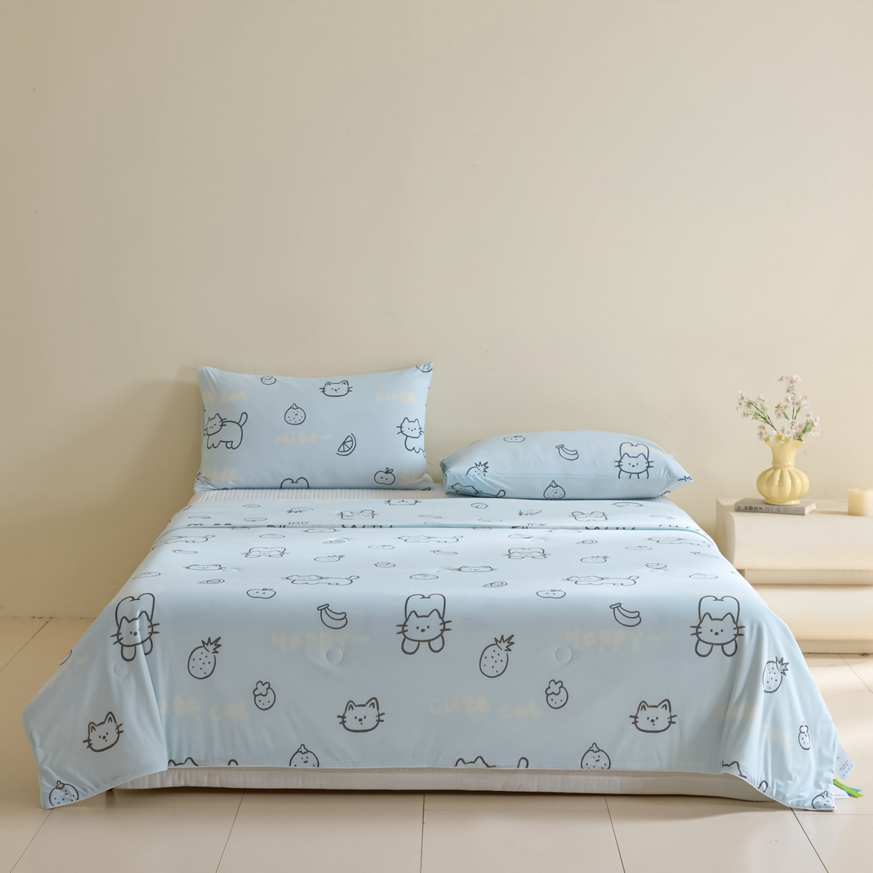 91家纺网 家纺一手货源 找家纺 一加一 2026新款A类凉感冰皮印花冰蚕被夏被夏凉被空调被 夏日甜猫