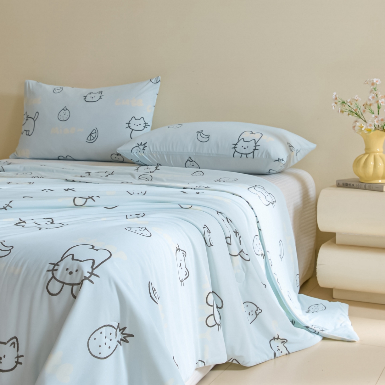 91家纺网 家纺一手货源 找家纺 一加一 2026新款A类凉感冰皮印花冰蚕被夏被夏凉被空调被 夏日甜猫