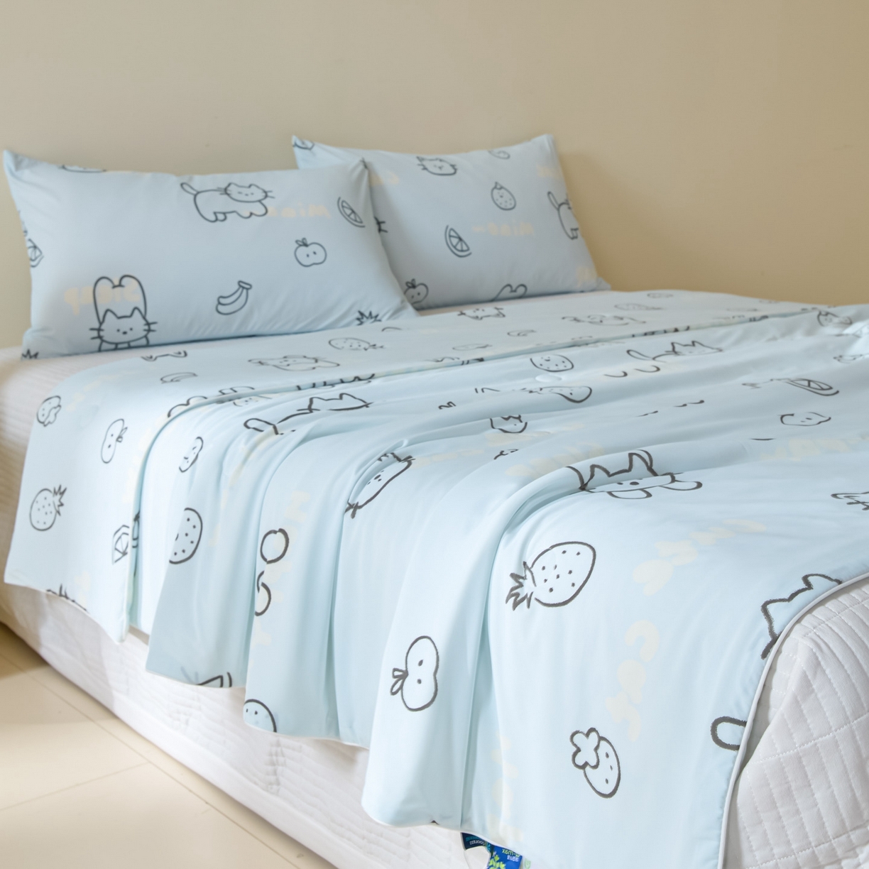 91家纺网 家纺一手货源 找家纺 一加一 2026新款A类凉感冰皮印花冰蚕被夏被夏凉被空调被 夏日甜猫