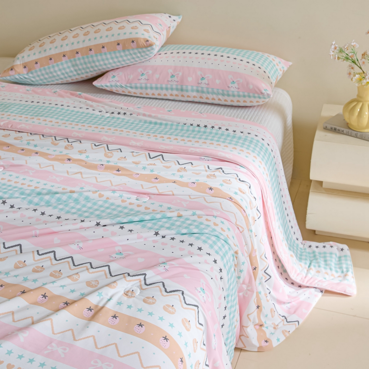 91家纺网 家纺一手货源 找家纺 一加一 2026新款A类凉感冰皮印花冰蚕被夏被夏凉被空调被 星兔时光