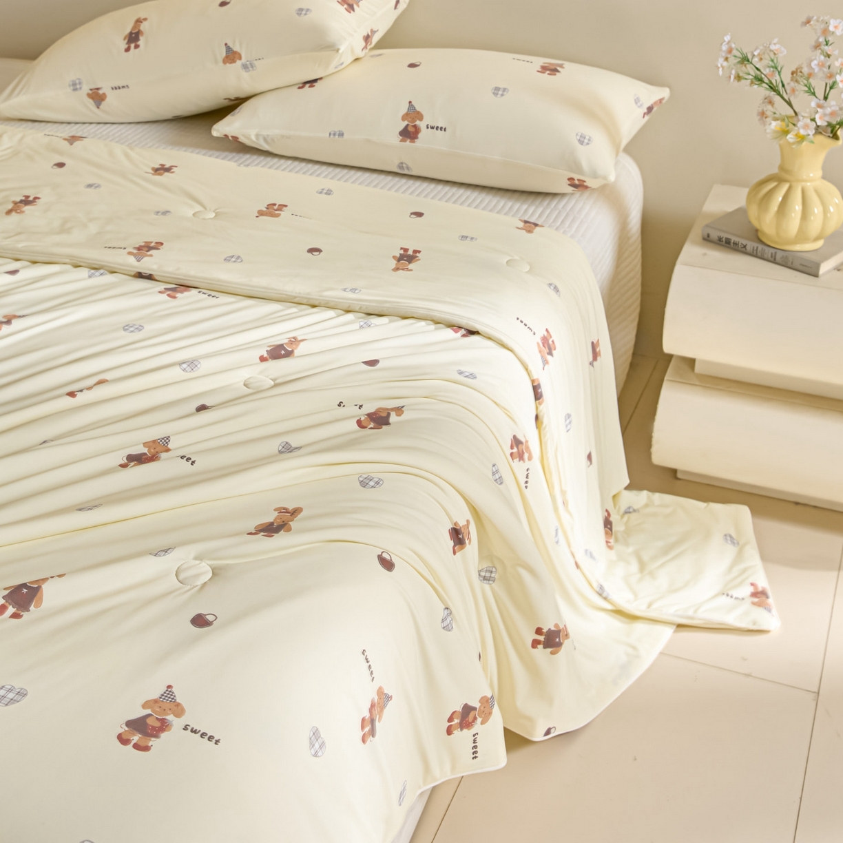 91家纺网 家纺一手货源 找家纺 一加一 2026新款A类凉感冰皮印花冰蚕被夏被夏凉被空调被 甜兔日记