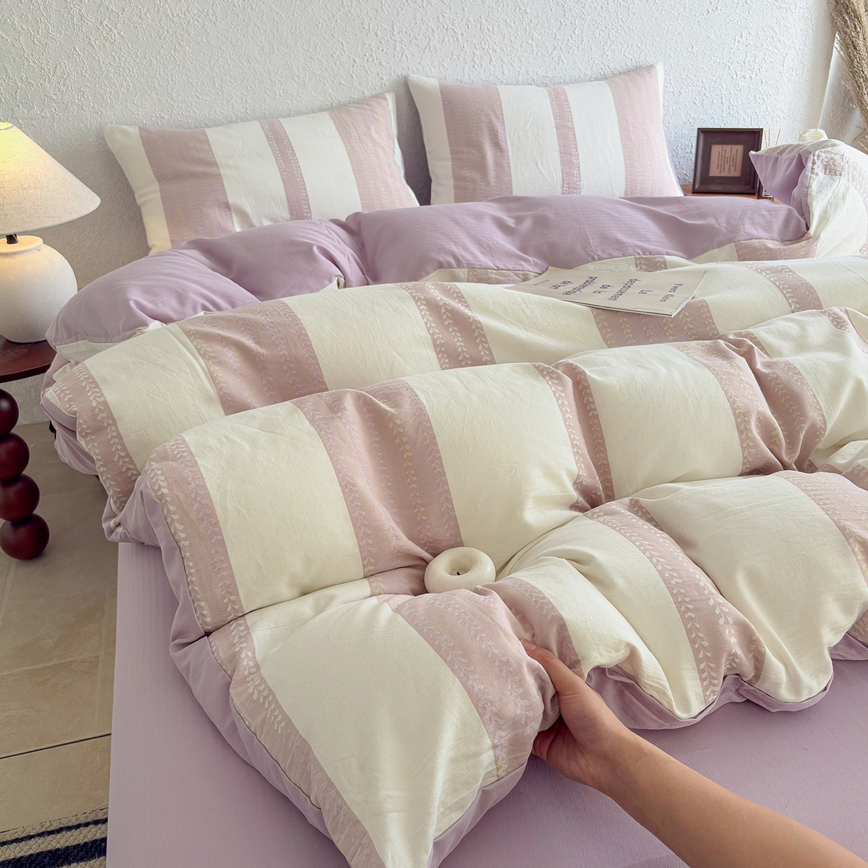 91家纺网 家纺一手货源 找家纺 贝尔 2026新款全棉色织提花双层纱单被套 春日来信