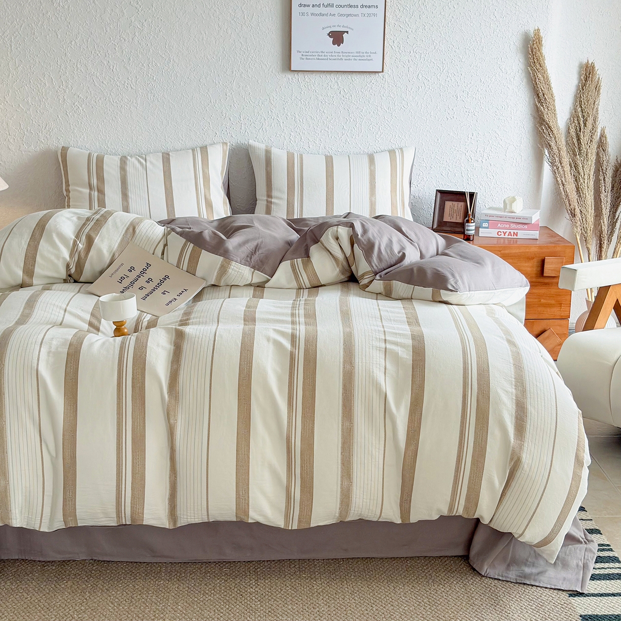 91家纺网 家纺一手货源 找家纺 贝尔 2026新款全棉色织提花双层纱单被套 岛屿灰