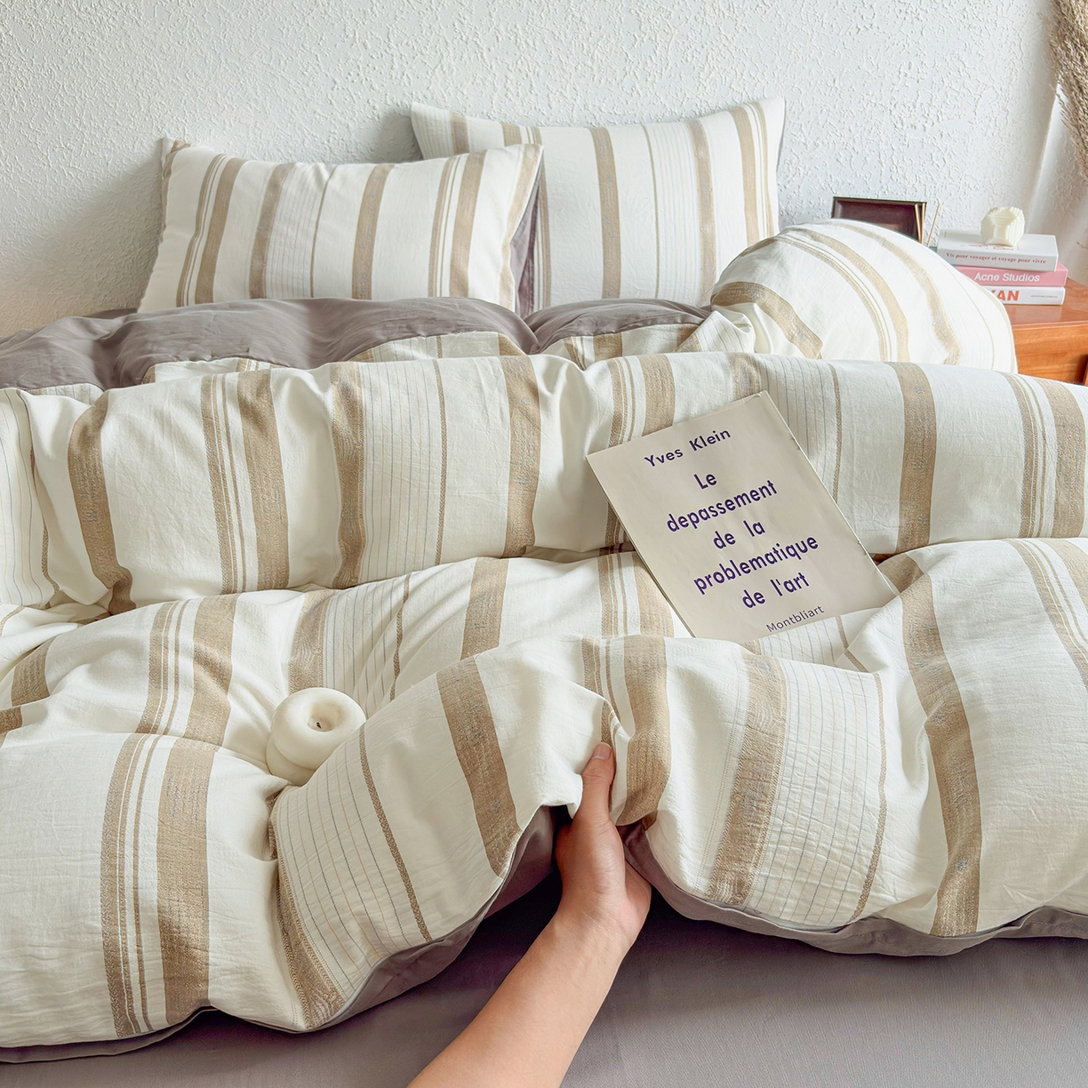 91家纺网 家纺一手货源 找家纺 贝尔 2026新款全棉色织提花双层纱单被套 岛屿灰