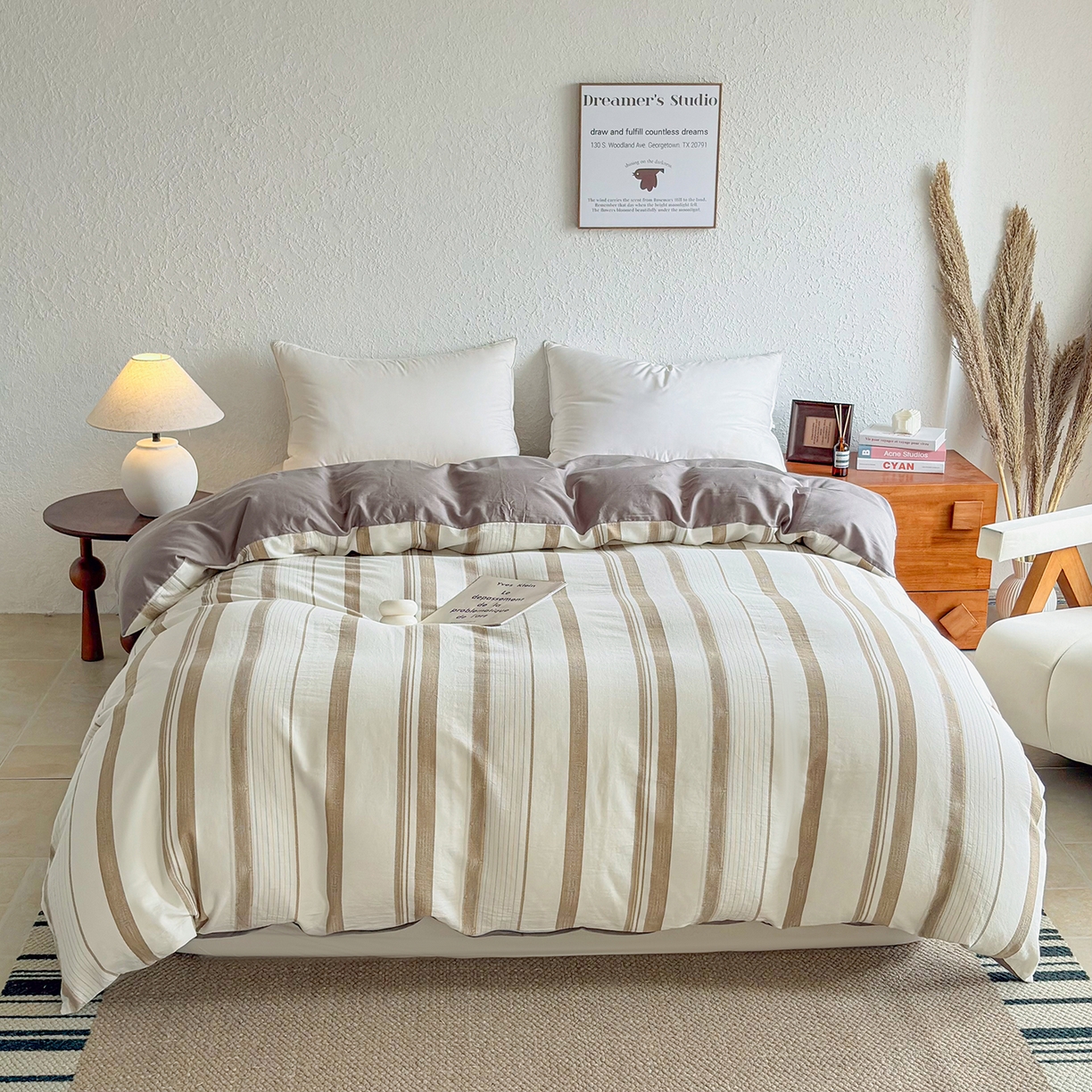 贝尔 2026新款全棉色织提花双层纱单被套 岛屿灰