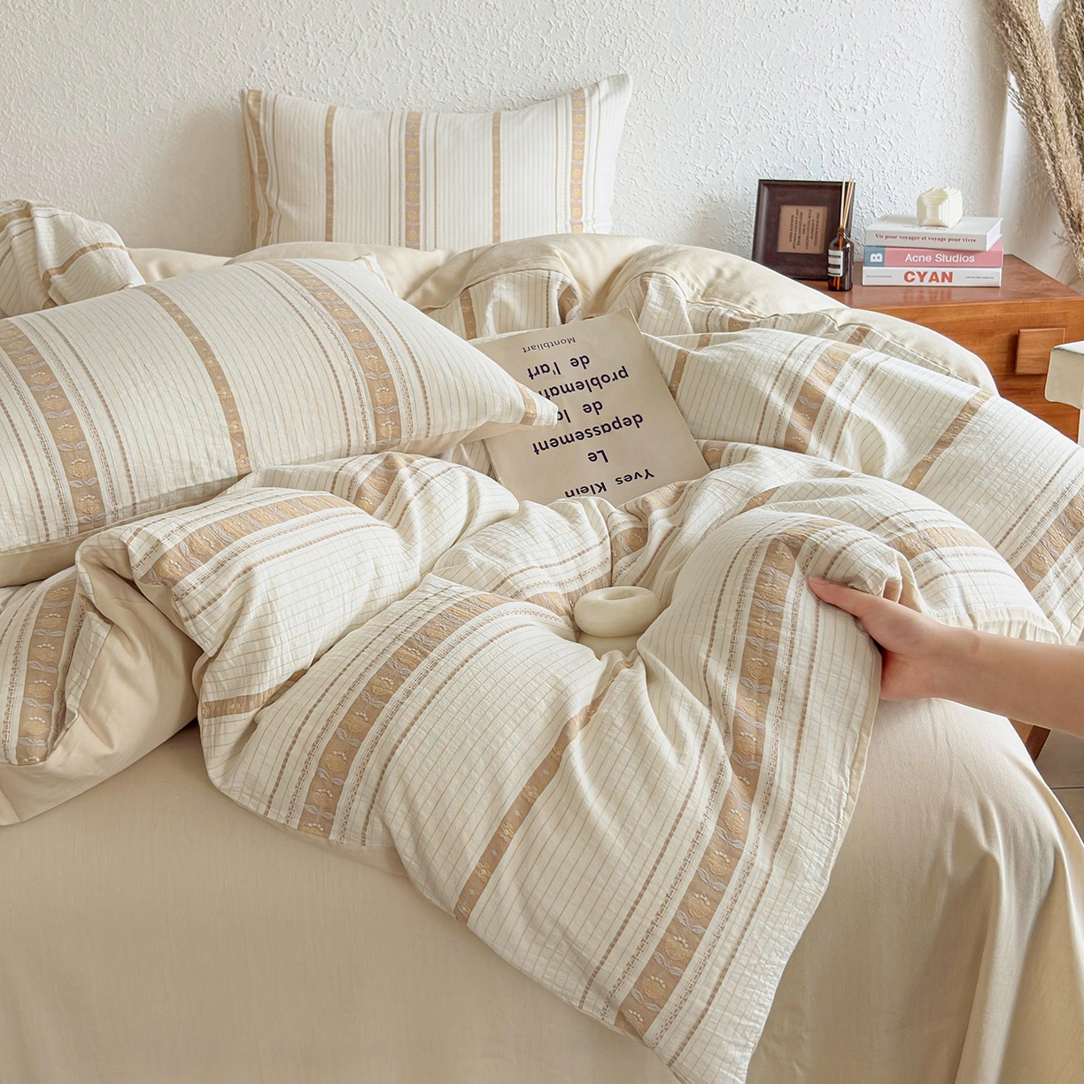 91家纺网 家纺一手货源 找家纺 贝尔 2026新款全棉色织提花双层纱单被套 法颂