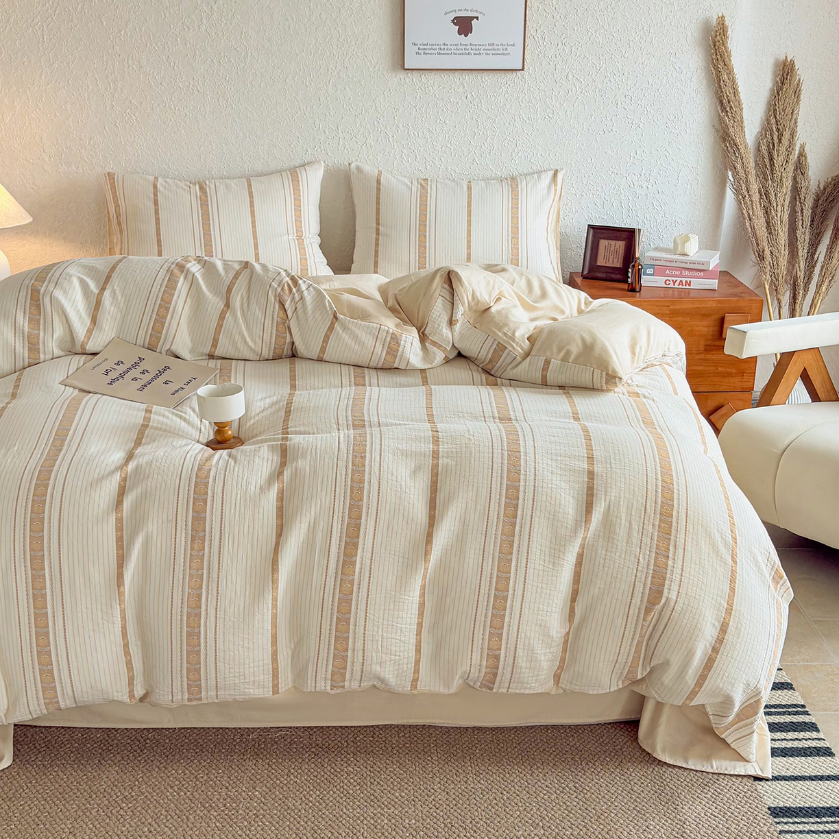 91家纺网 家纺一手货源 找家纺 贝尔 2026新款全棉色织提花双层纱单被套 法颂