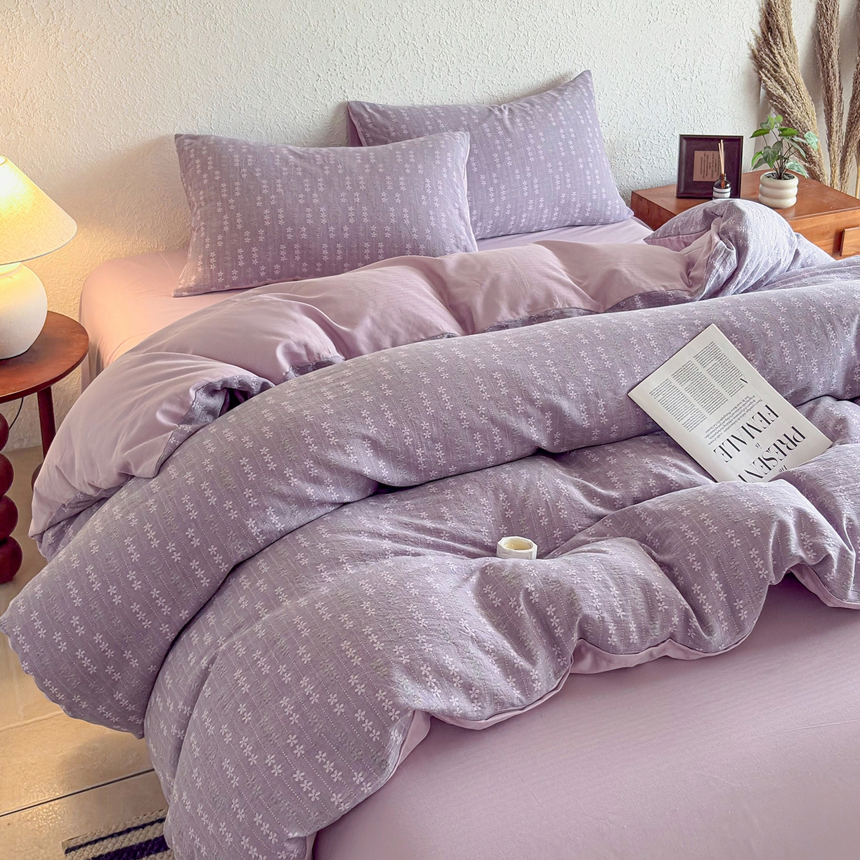 91家纺网 家纺一手货源 找家纺 贝尔 2026新款全棉色织提花双层纱单被套 花漫