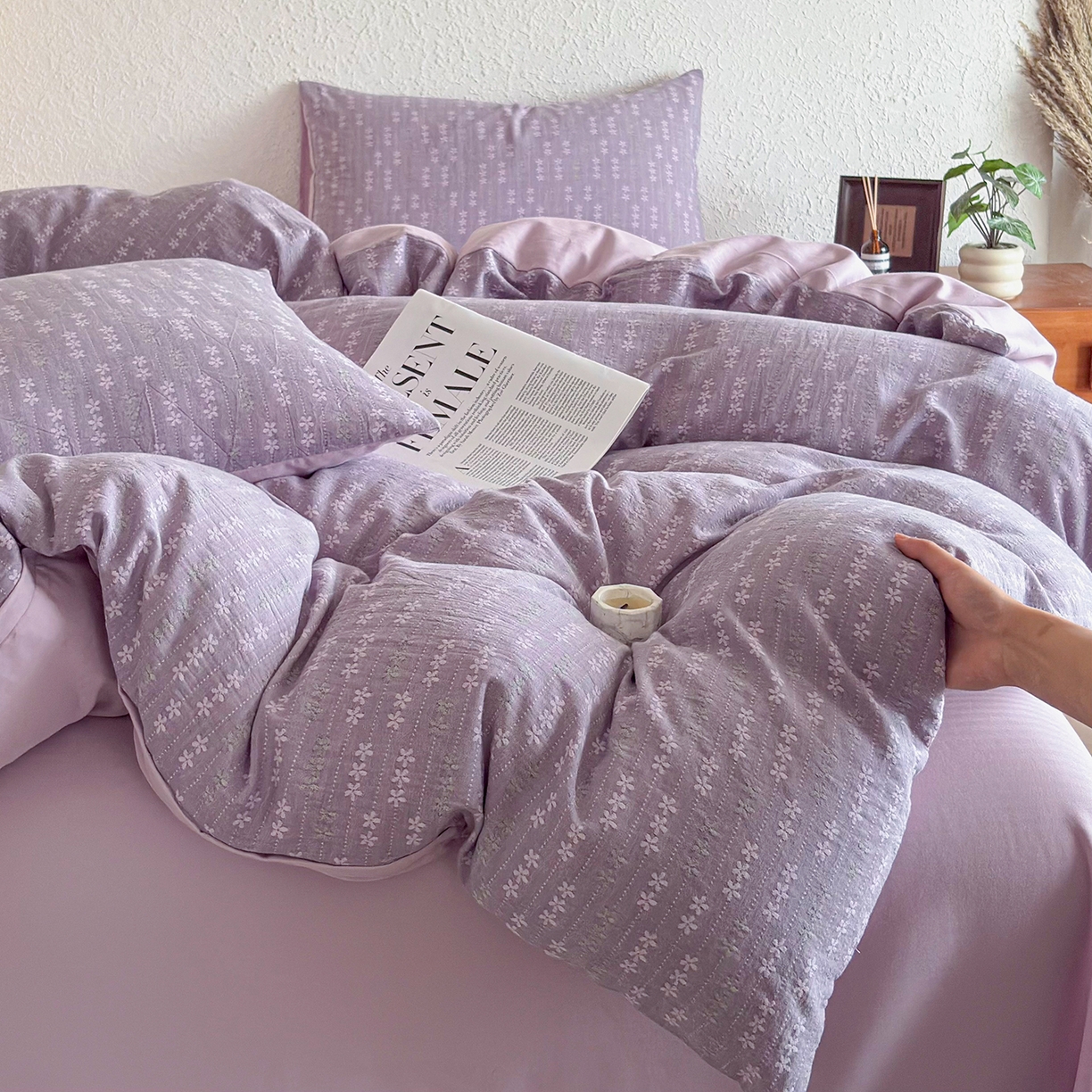 91家纺网 家纺一手货源 找家纺 贝尔 2026新款全棉色织提花双层纱单被套 花漫