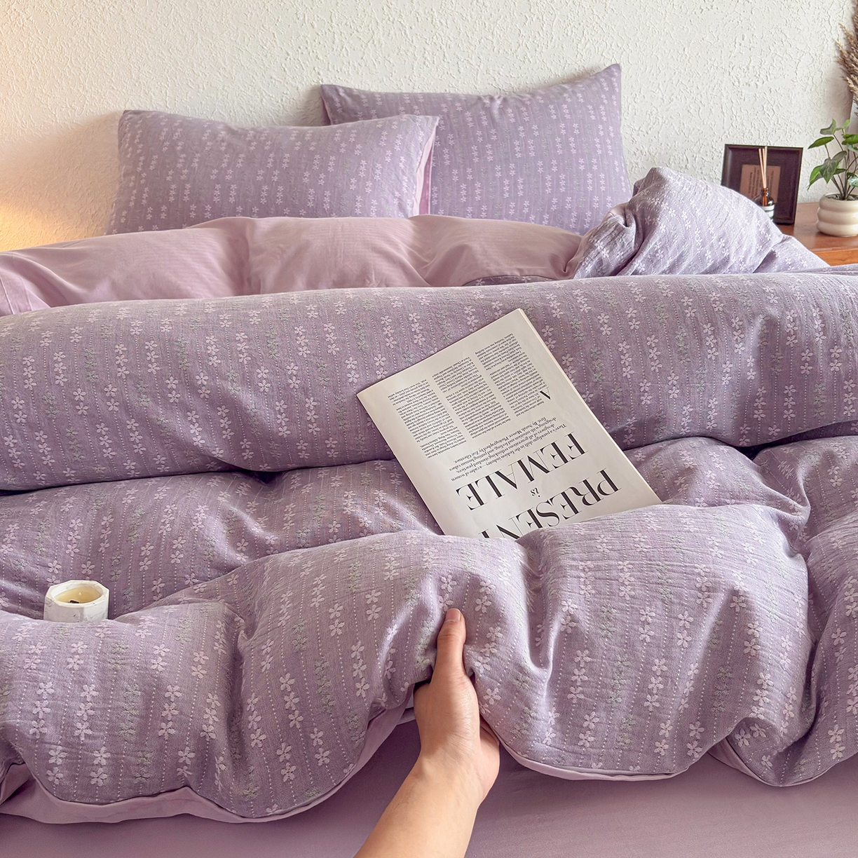 91家纺网 家纺一手货源 找家纺 贝尔 2026新款全棉色织提花双层纱单被套 花漫