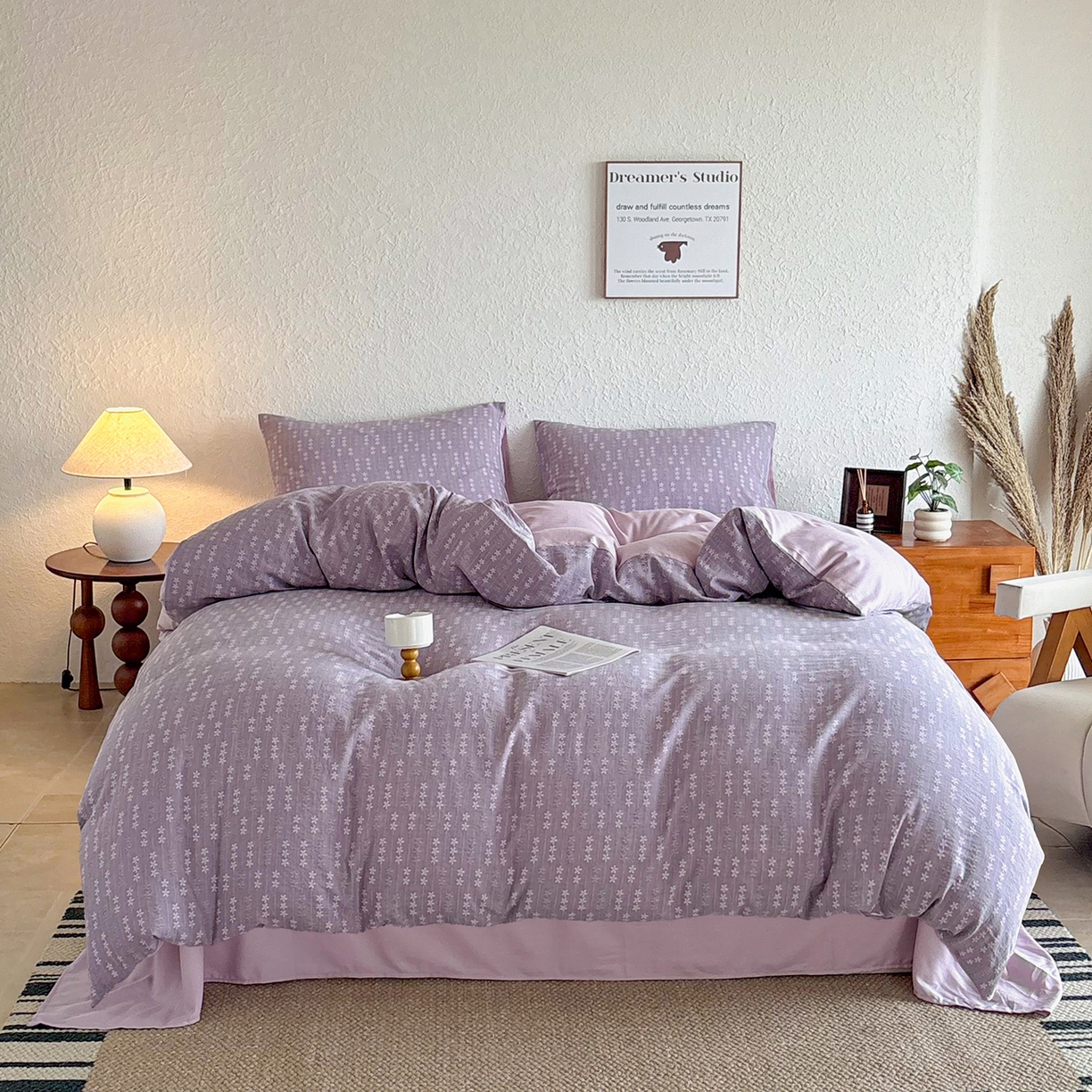 91家纺网 家纺一手货源 找家纺 贝尔 2026新款全棉色织提花双层纱单被套 花漫