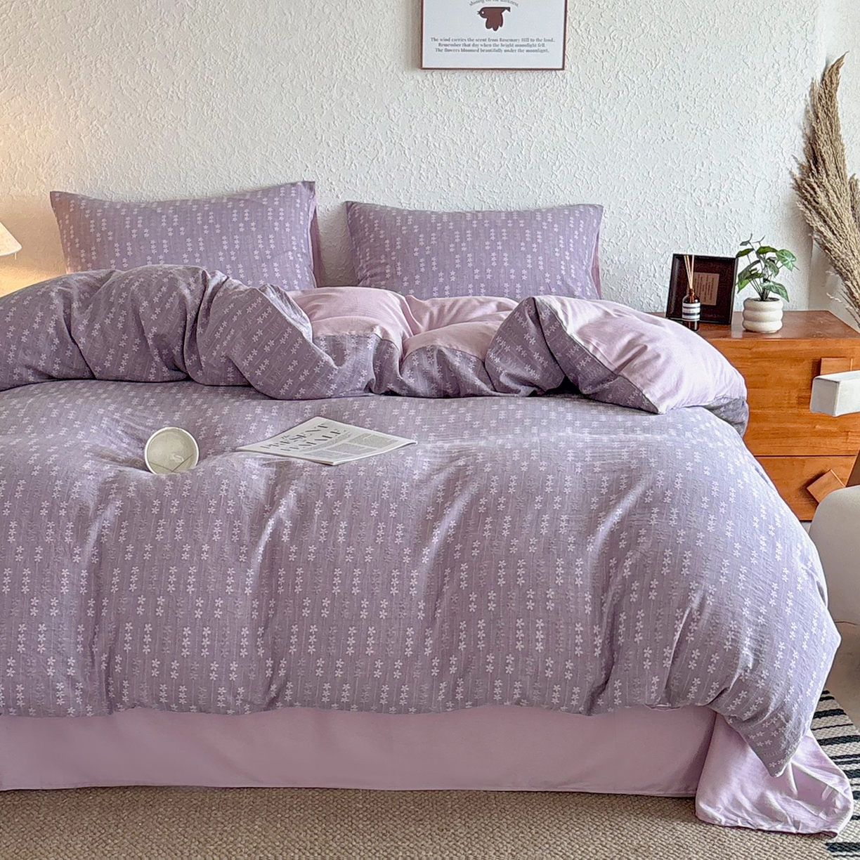 91家纺网 家纺一手货源 找家纺 贝尔 2026新款全棉色织提花双层纱单被套 花漫