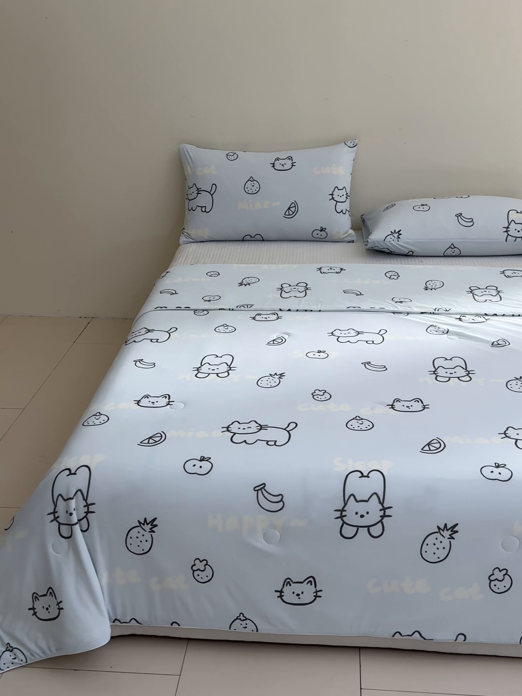 91家纺网 家纺一手货源 找家纺 一加一 2026新款A类凉感冰皮印花冰蚕被夏被夏凉被空调被 夏日甜猫