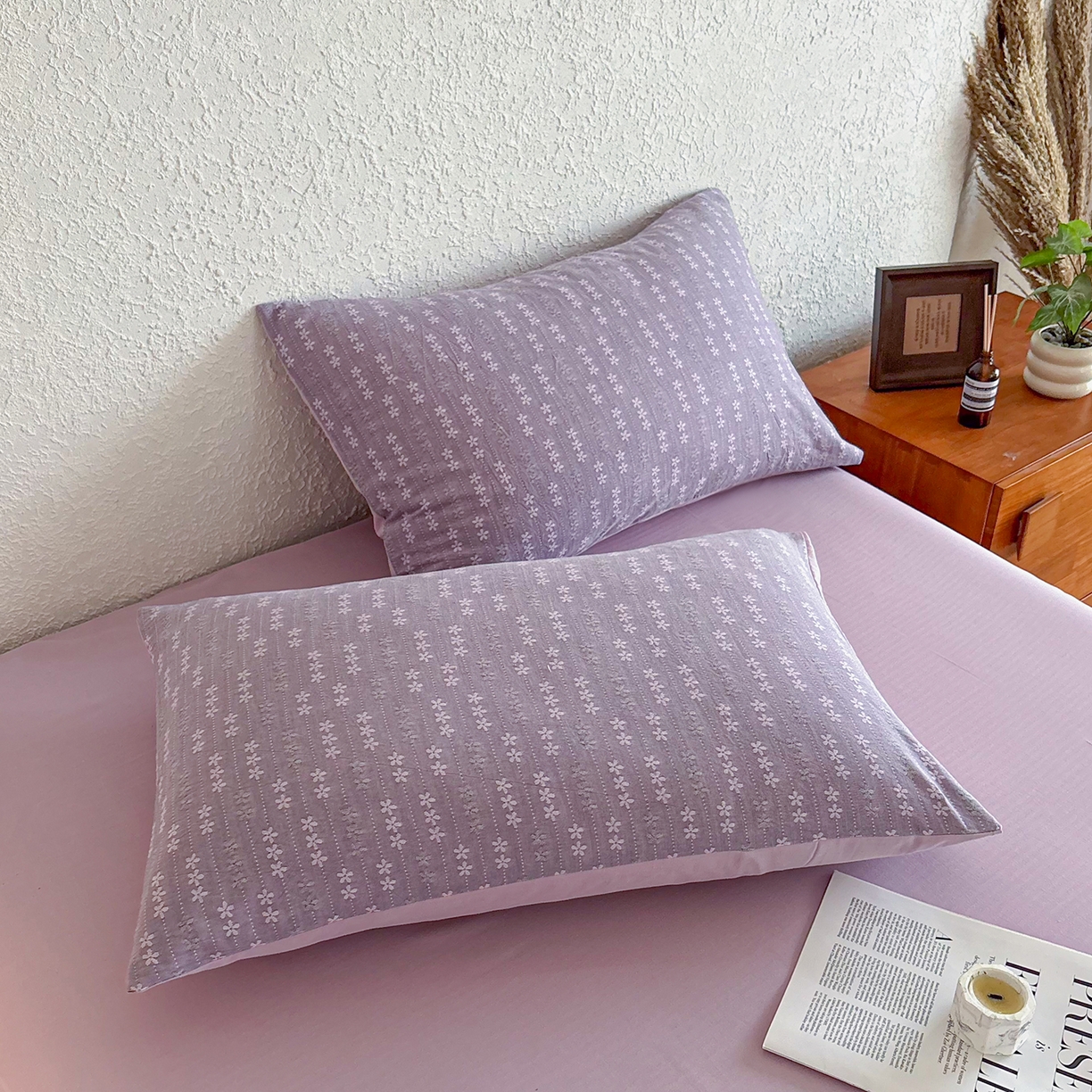 贝尔 2026新款全棉色织提花双层纱单枕套 花漫