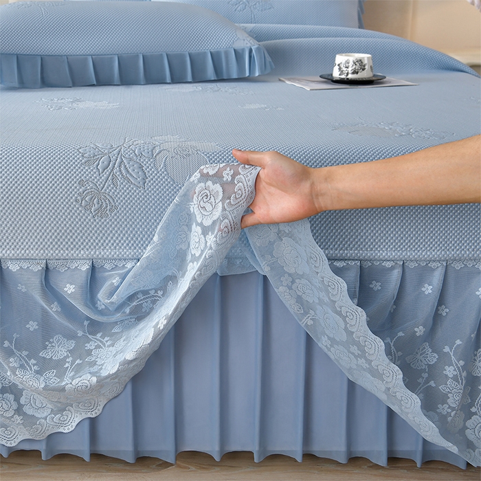 91家纺网 家纺一手货源 找家纺 （总）绒耀家纺 直播新款加厚复合冰豆豆PE高分子凉感丝双面提花凉席三件套双层花边（控价最低139起）