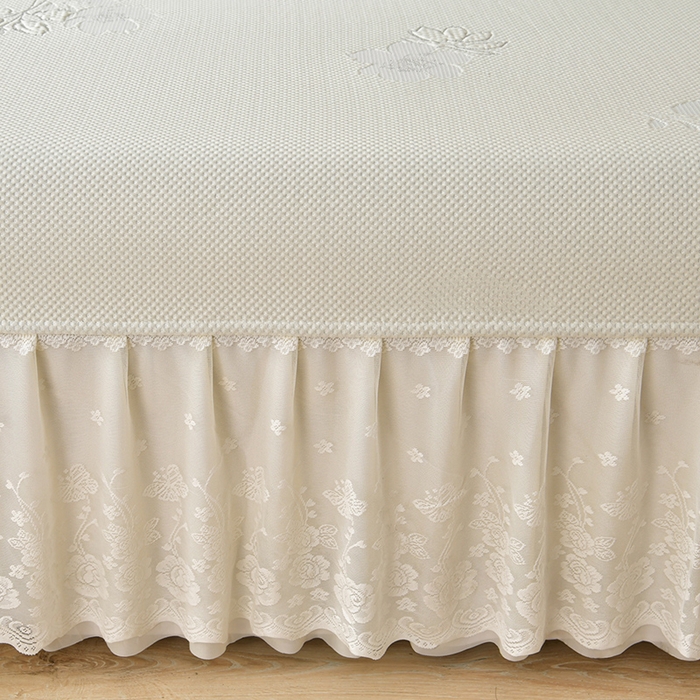 91家纺网 家纺一手货源 找家纺 绒耀家纺 直播新款加厚复合冰豆豆PE高分子凉感丝双面提花凉席三件套双层花边（控价最低139起） 静庭玫瑰-白