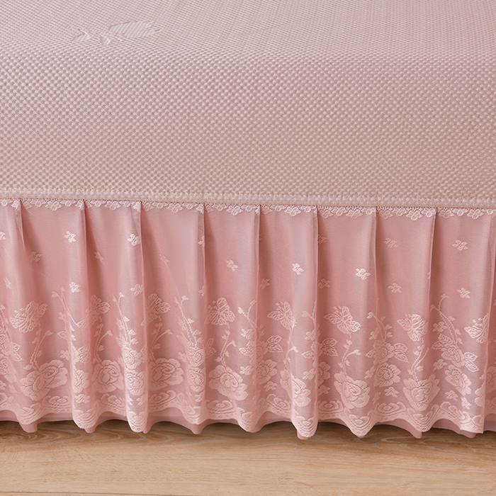 91家纺网 家纺一手货源 找家纺 绒耀家纺 直播新款加厚复合冰豆豆PE高分子凉感丝双面提花凉席三件套双层花边（控价最低139起） 静庭玫瑰-粉