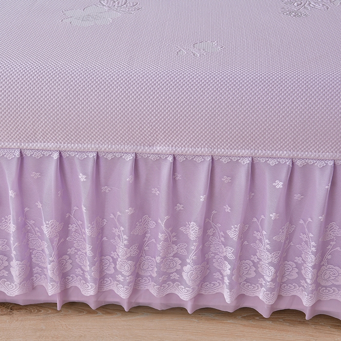 91家纺网 家纺一手货源 找家纺 绒耀家纺 直播新款加厚复合冰豆豆PE高分子凉感丝双面提花凉席三件套双层花边（控价最低139起） 静庭玫瑰-紫