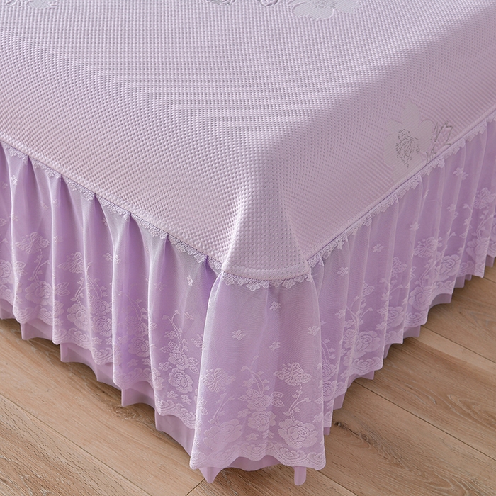 91家纺网 家纺一手货源 找家纺 绒耀家纺 直播新款加厚复合冰豆豆PE高分子凉感丝双面提花凉席三件套双层花边（控价最低139起） 静庭玫瑰-紫