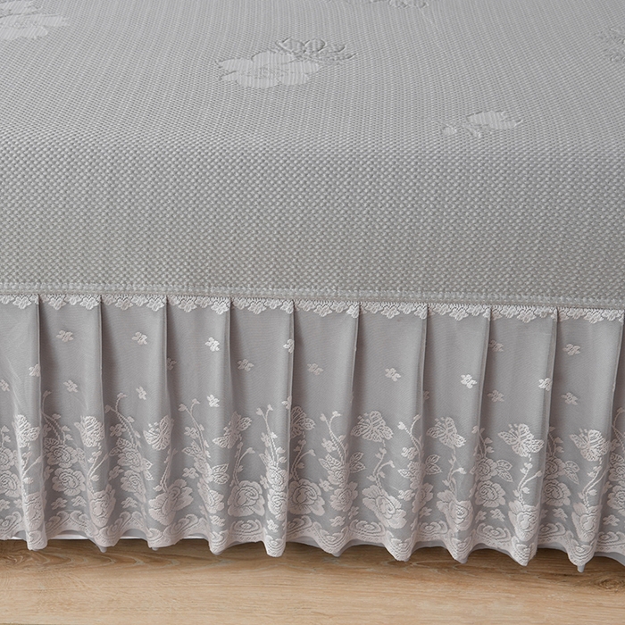 91家纺网 家纺一手货源 找家纺 绒耀家纺 直播新款加厚复合冰豆豆PE高分子凉感丝双面提花凉席三件套双层花边（控价最低139起） 静庭玫瑰-灰