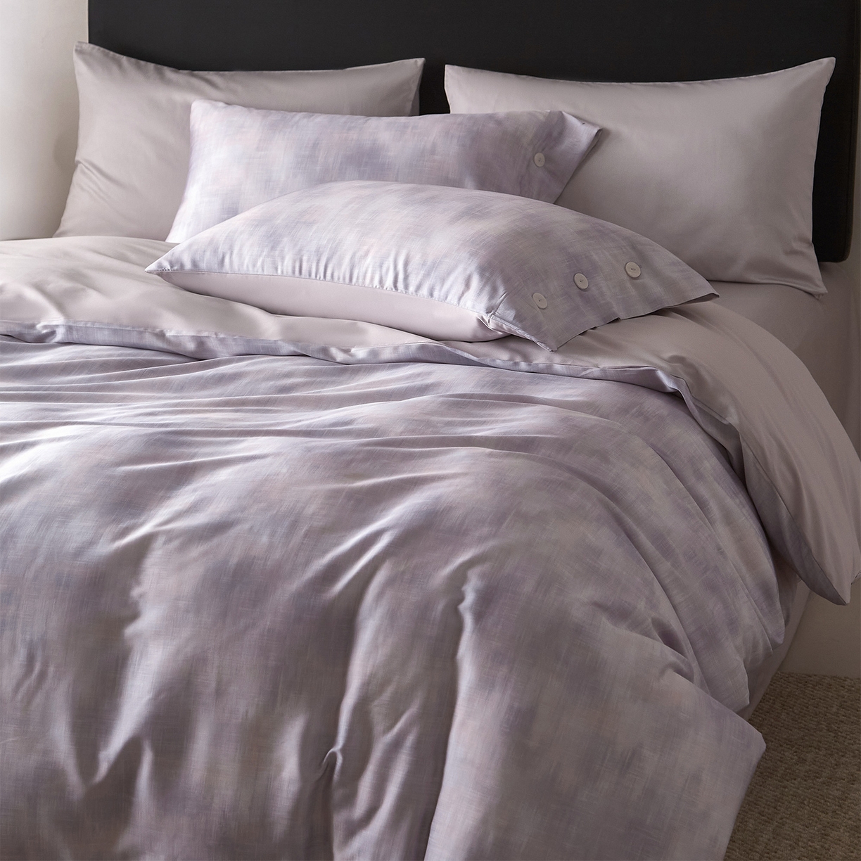 （总）ONE TWO ONE 121 2026新款100s50支长绒棉纯棉全棉床上用品数码印花四件套纽扣款-墨染江南