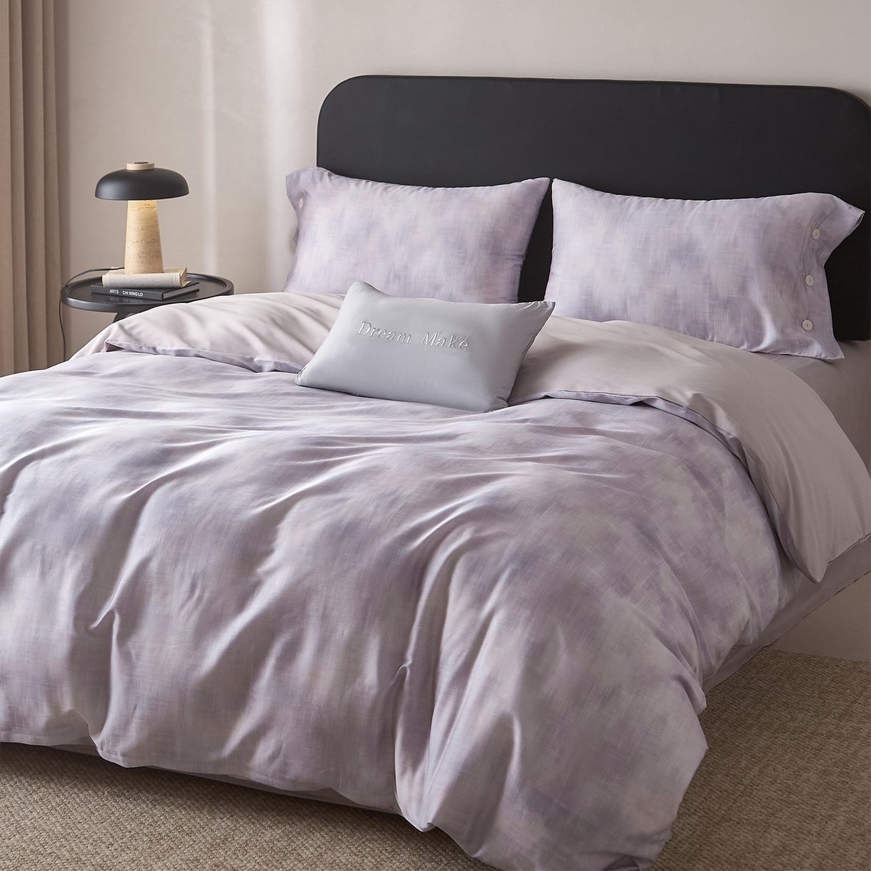 91家纺网 家纺一手货源 找家纺 （总）ONE TWO ONE 121 2026新款100s50支长绒棉纯棉全棉床上用品数码印花四件套纽扣款-墨染江南